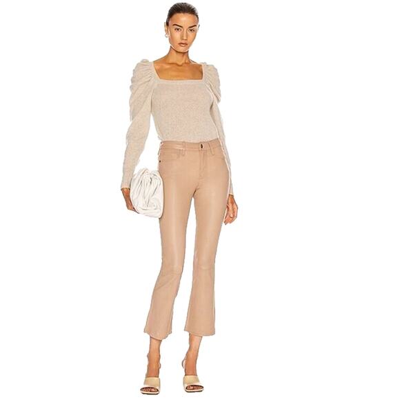 FRAME Le Crop Mini Boot Pants Lamb Leather Toasted Almond Sz 26 - Picture 1 of 13